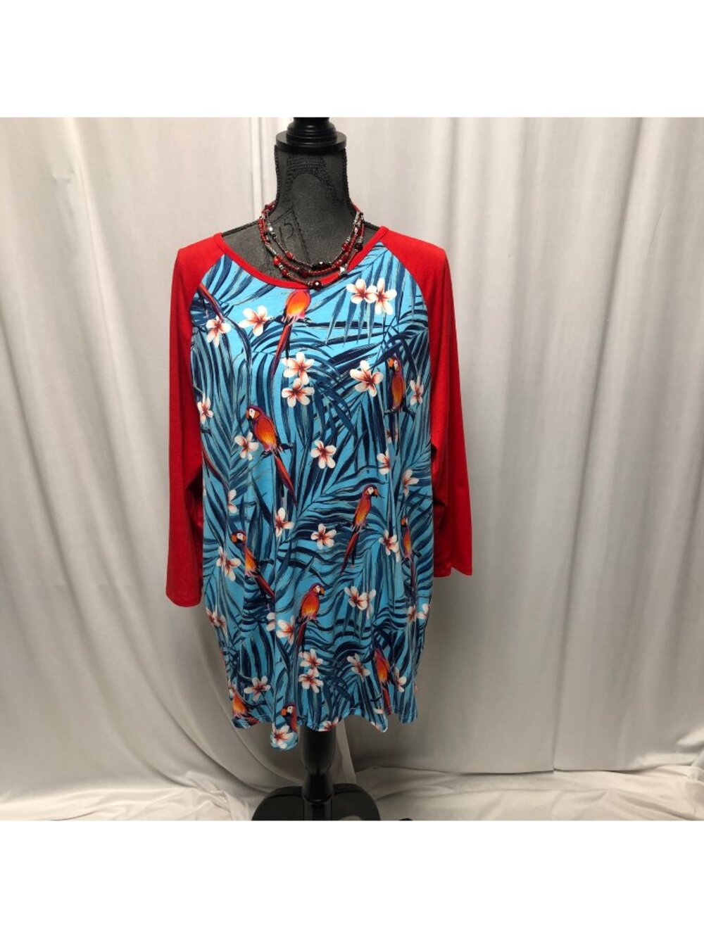 LuLaRoe Randy T Shirt Womens Size 3XL Tropical Parrot Floral Raglan Sleeve Tee